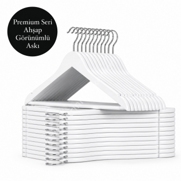 Ahşap Görünümlü Beyaz Barlı Plastik Gold/Krom kanca Askı BEYAZ-KROM - 50