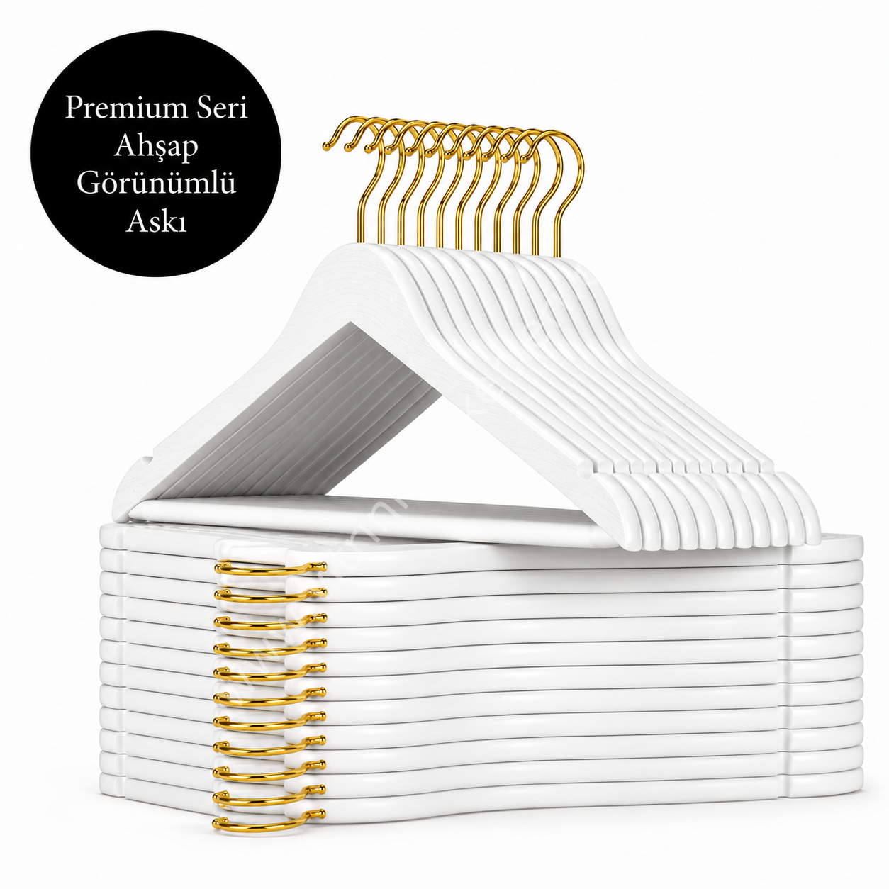 Ahşap Görünümlü Beyaz Barlı Plastik Gold/Krom kanca Askı BEYAZ-GOLD - 500