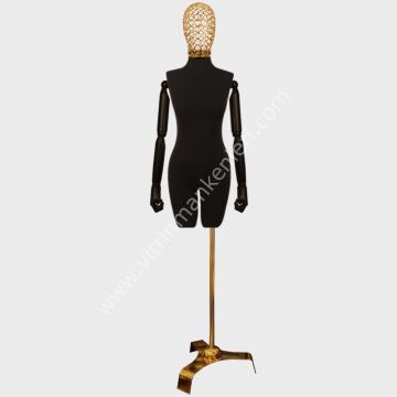 Gold Yıldız Ayak Ve Tel Kafalı Ahşap Kukla Kollu Terzi Mankeni Vitrin Mankeni