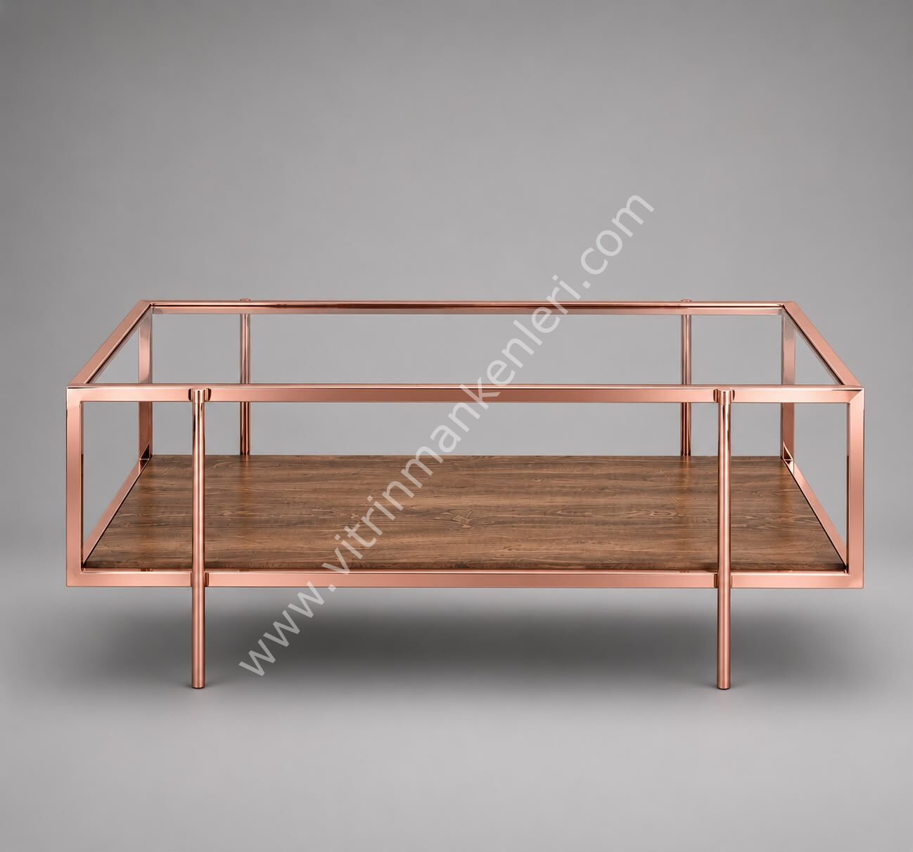 DEKORATİF CAMLI ORTA SEHPA ROSE GOLD - ATLANTİK ÇAM