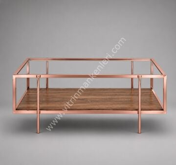 DEKORATİF CAMLI ORTA SEHPA ROSE GOLD - ATLANTİK ÇAM