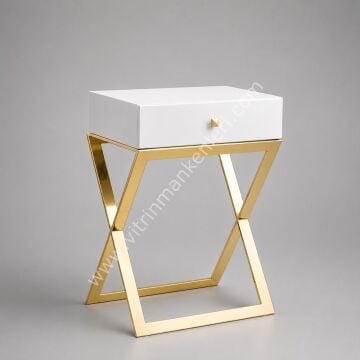 Çekmeceli Sehpa BEYAZ - GOLD KAPLAMA