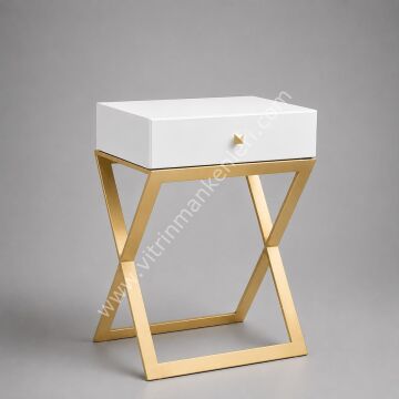 Çekmeceli Sehpa BEYAZ - GOLD STATİK BOYA