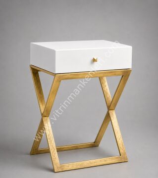 Çekmeceli Sehpa BEYAZ - GOLD ESKİTME