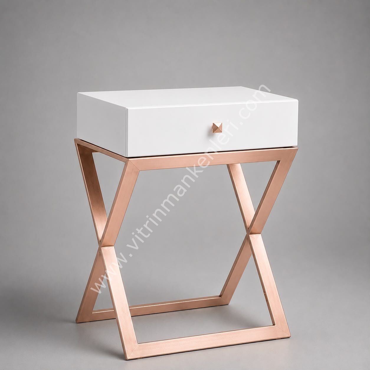 Çekmeceli Sehpa BEYAZ - ROSE GOLD