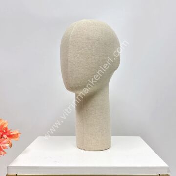MD Vitrin Dekorasyon Krem Keten Kumaş Tekli Kafa Aksesuar Mankeni (Adet)