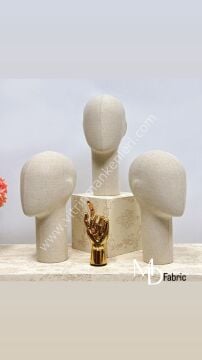 MD Vitrin Dekorasyon Krem Keten Kumaş Tekli Kafa Aksesuar Mankeni (Adet)