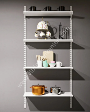 30x60 Duvara Monte 4 Katlı Ahşap Raf Sistemi & Dekoratif Kiler Rafı & Dekoratif Giyim Odası Rafı