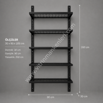 DUVARA MONTE GEÇMELİ RAF 5 RAFLI TEL RAF 30x60/90/120x200 cm