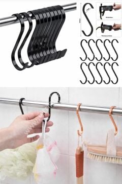 100 Adet Siyah Renk Çok Amaçlı Paslanmaz Çelik S Kanca - Mutfak Banyo Depo Gardırop