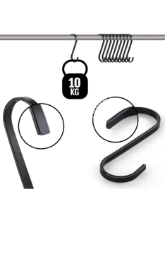 100 Adet Siyah Renk Çok Amaçlı Paslanmaz Çelik S Kanca - Mutfak Banyo Depo Gardırop