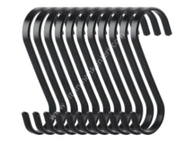 100 Adet Siyah Renk Çok Amaçlı Paslanmaz Çelik S Kanca - Mutfak Banyo Depo Gardırop