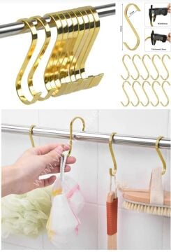 100 Adet Gold Renk Çok Amaçlı Paslanmaz Çelik S Kanca - Mutfak Banyo Depo Gardırop