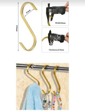 10 Adet Gold Renk Çok Amaçlı Paslanmaz Çelik S Kanca - Mutfak Banyo Depo Gardırop