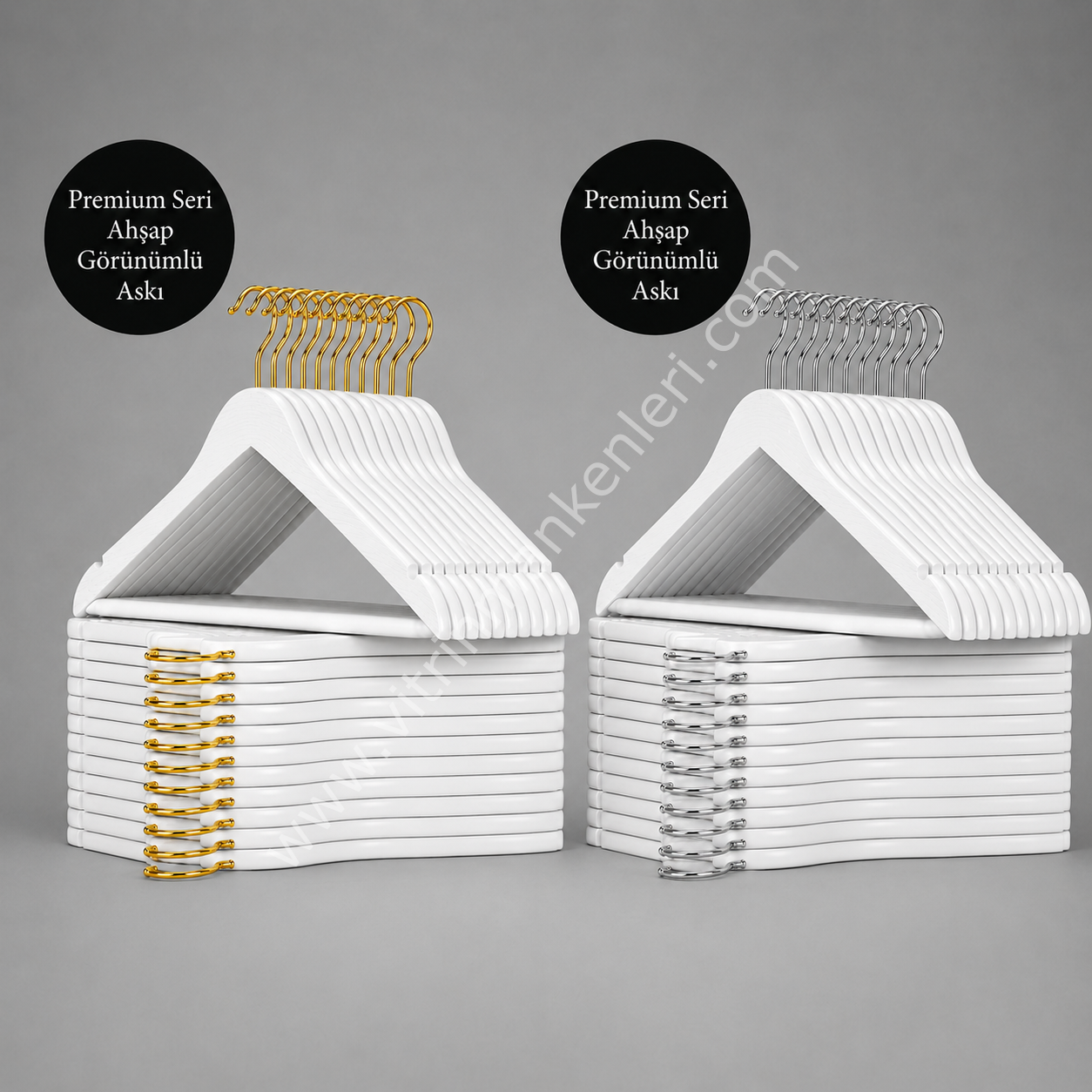 Ahşap Görünümlü Beyaz Barlı Plastik Gold/Krom kanca Askı