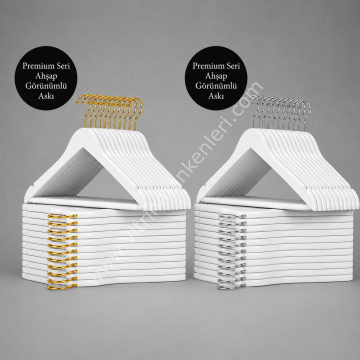Ahşap Görünümlü Beyaz Barlı Plastik Gold/Krom kanca Askı