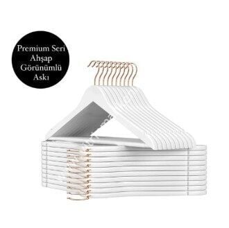 Ahşap Görünümlü Beyaz Barlı Plastik Gold kanca Askı(10 Adet)