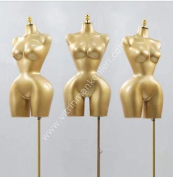 MD Vİtrin Dekorasyon ÖZEL BEDEN PANTOLON GİYEBİLEN PARLAK BEYAZ POLYESTER VİTRİN MANKEN GOLD AYAK GOLD