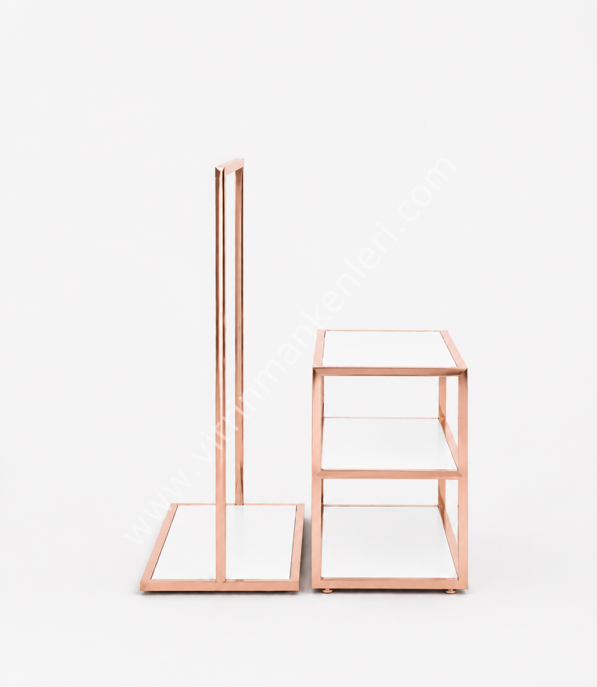 Butik İkili Askılık Mağaza Ayaklı Standı MDF Bazalı Askılık Siyah/Siyah Mdf ROSE GOLD - BEYAZ