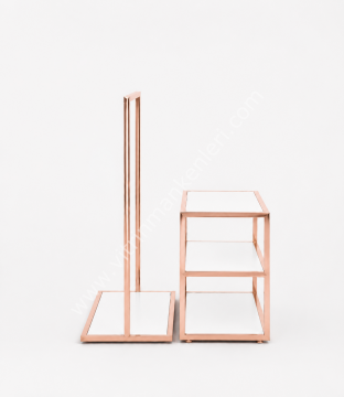 Butik İkili Askılık Mağaza Ayaklı Standı MDF Bazalı Askılık Siyah/Siyah Mdf ROSE GOLD - BEYAZ