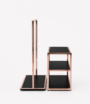 Butik İkili Askılık Mağaza Ayaklı Standı MDF Bazalı Askılık Siyah/Siyah Mdf ROSE GOLD - SİYAH