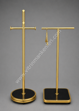 GOLD KAPLAMA DAYANIKLI İKİLİ ÖZEL ORTA STAND ASKILIK İMD VİTRİN DEKORASYON SİYAH - GOLD KAPLAMA
