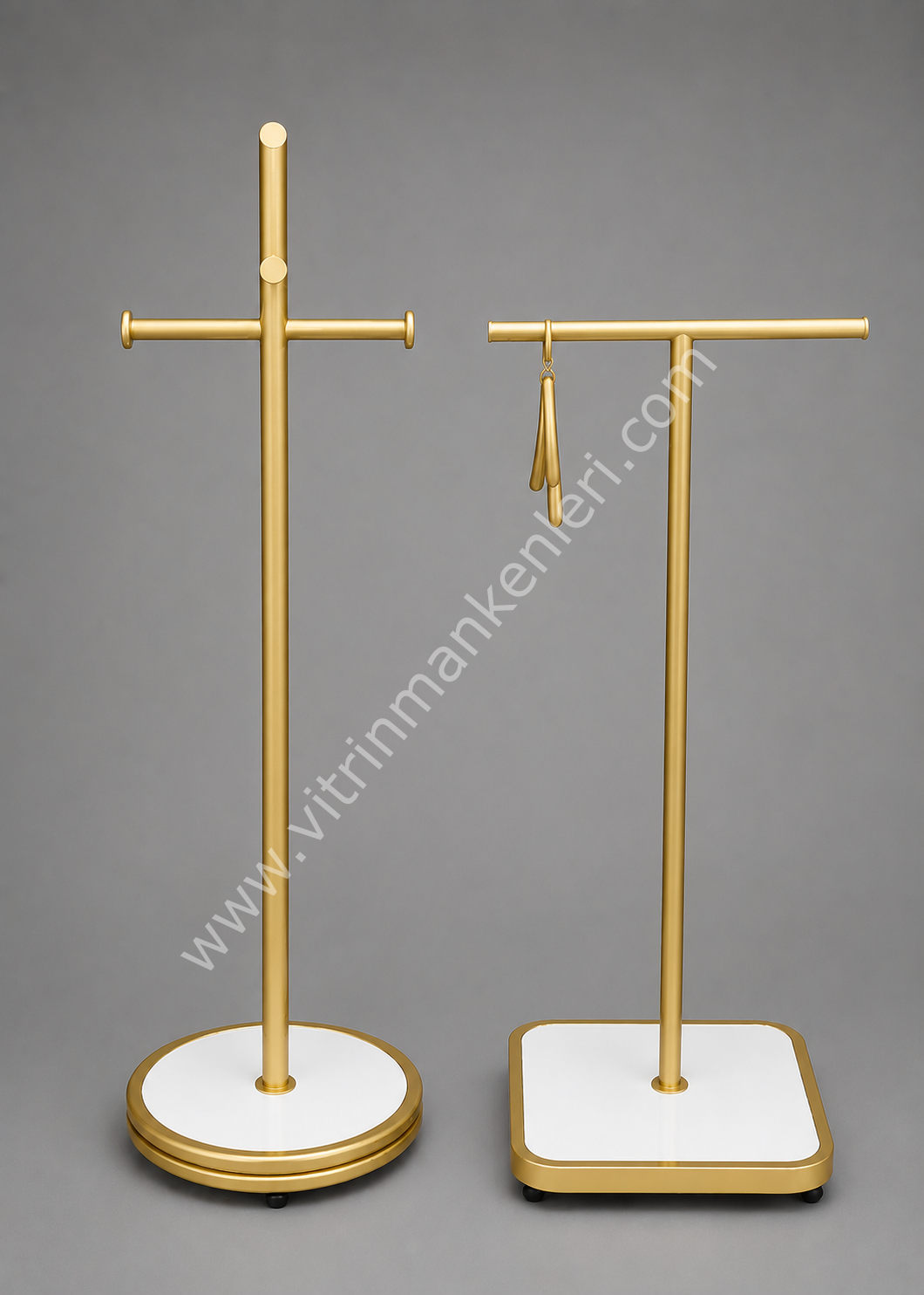 GOLD KAPLAMA DAYANIKLI İKİLİ ÖZEL ORTA STAND ASKILIK İMD VİTRİN DEKORASYON BEYAZ - GOLD STATİK BOYA
