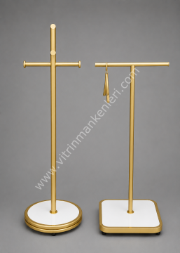 GOLD KAPLAMA DAYANIKLI İKİLİ ÖZEL ORTA STAND ASKILIK İMD VİTRİN DEKORASYON BEYAZ - GOLD STATİK BOYA