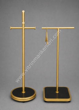 GOLD KAPLAMA DAYANIKLI İKİLİ ÖZEL ORTA STAND ASKILIK İMD VİTRİN DEKORASYON SİYAH - GOLD STATİK BOYA