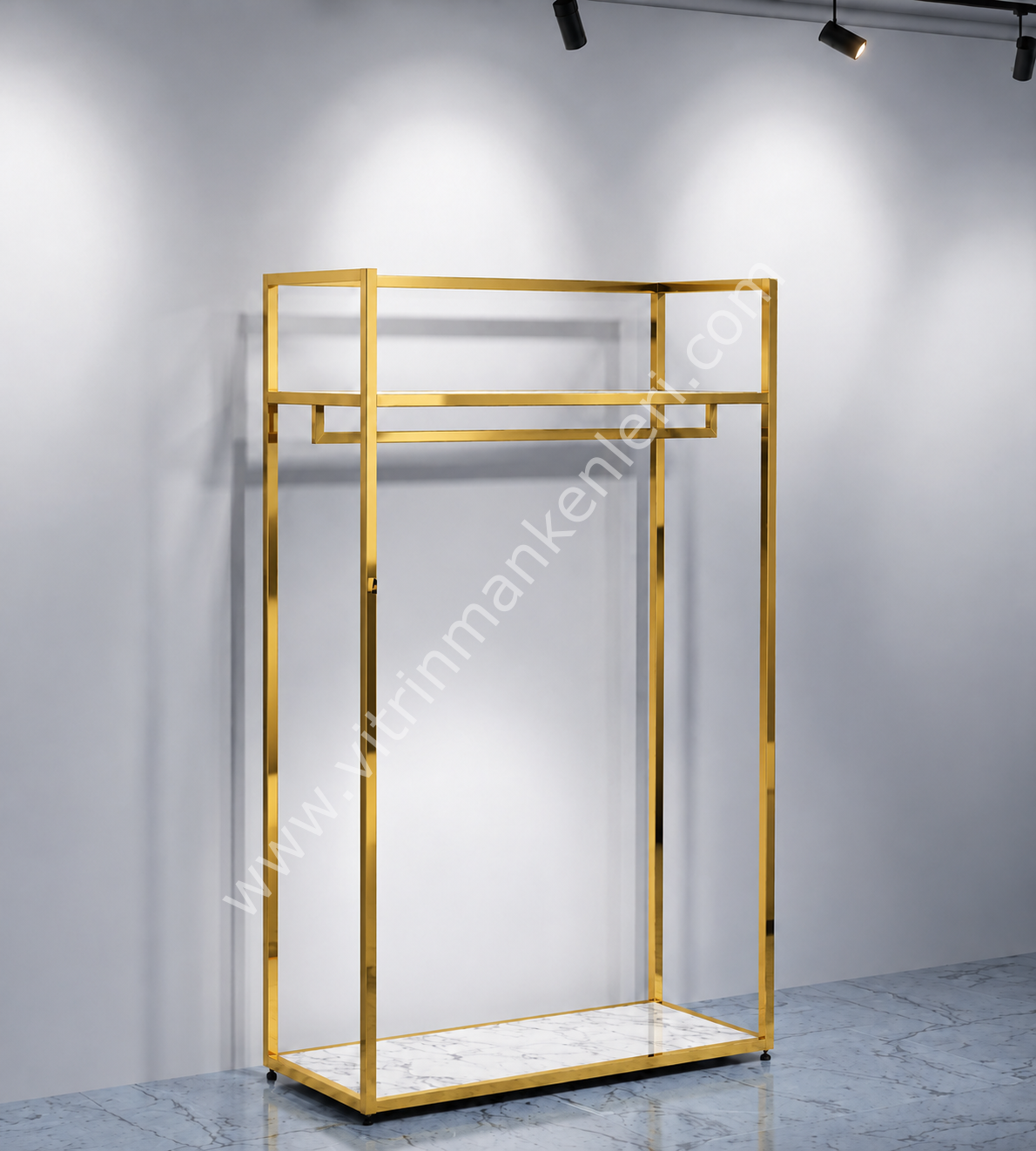 Dekoratif Butik Mağaza Düz Tekli Elbise Askılık GOLD KAPLAMA