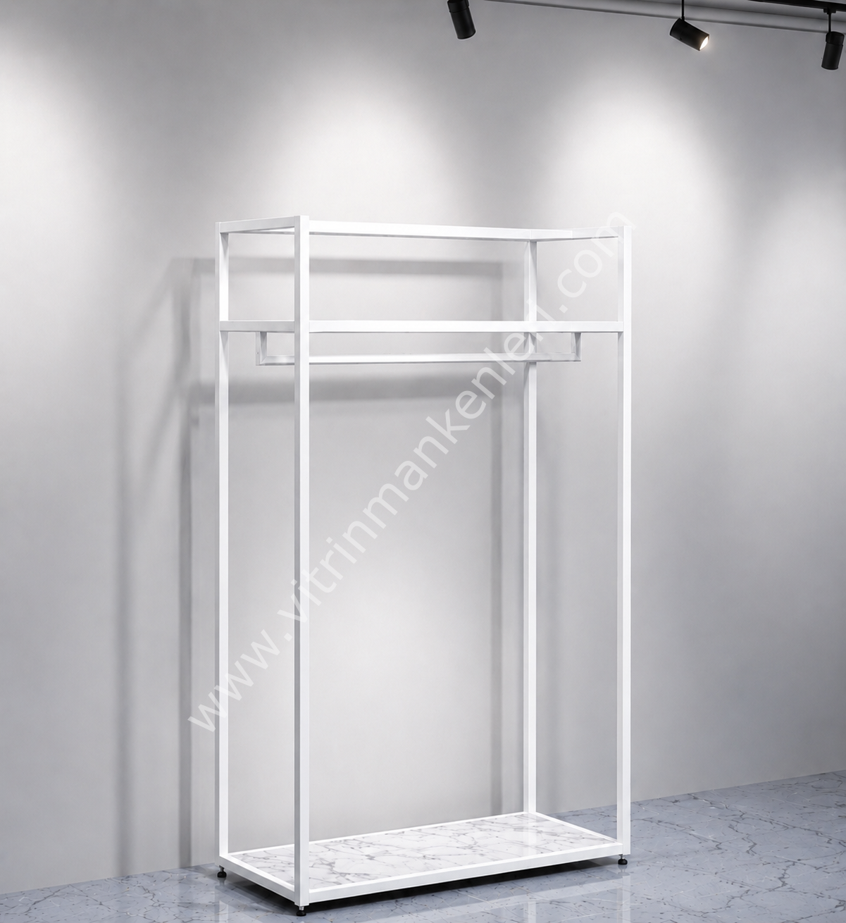 Dekoratif Butik Mağaza Düz Tekli Elbise Askılık BEYAZ