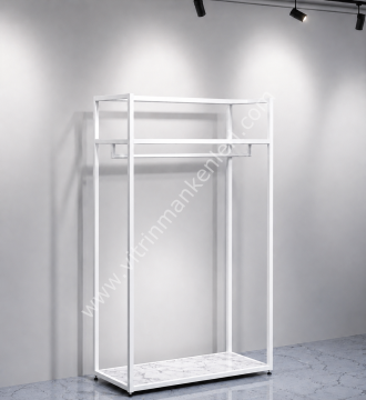 Dekoratif Butik Mağaza Düz Tekli Elbise Askılık BEYAZ