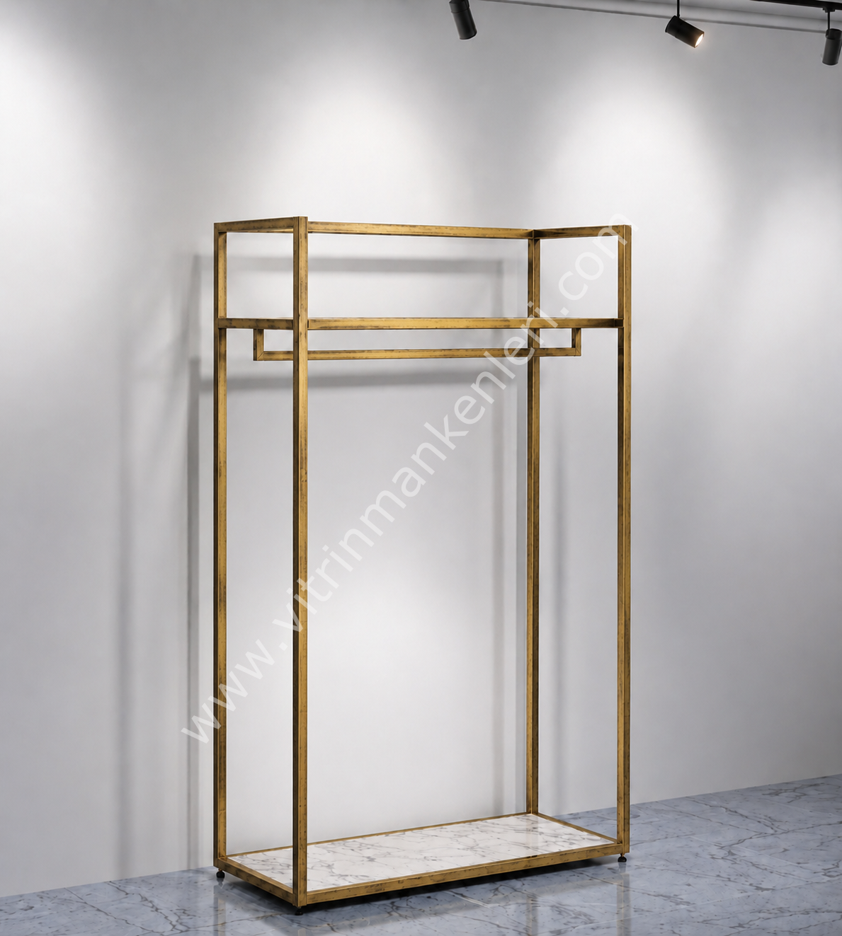 Dekoratif Butik Mağaza Düz Tekli Elbise Askılık GOLD ESKİTME