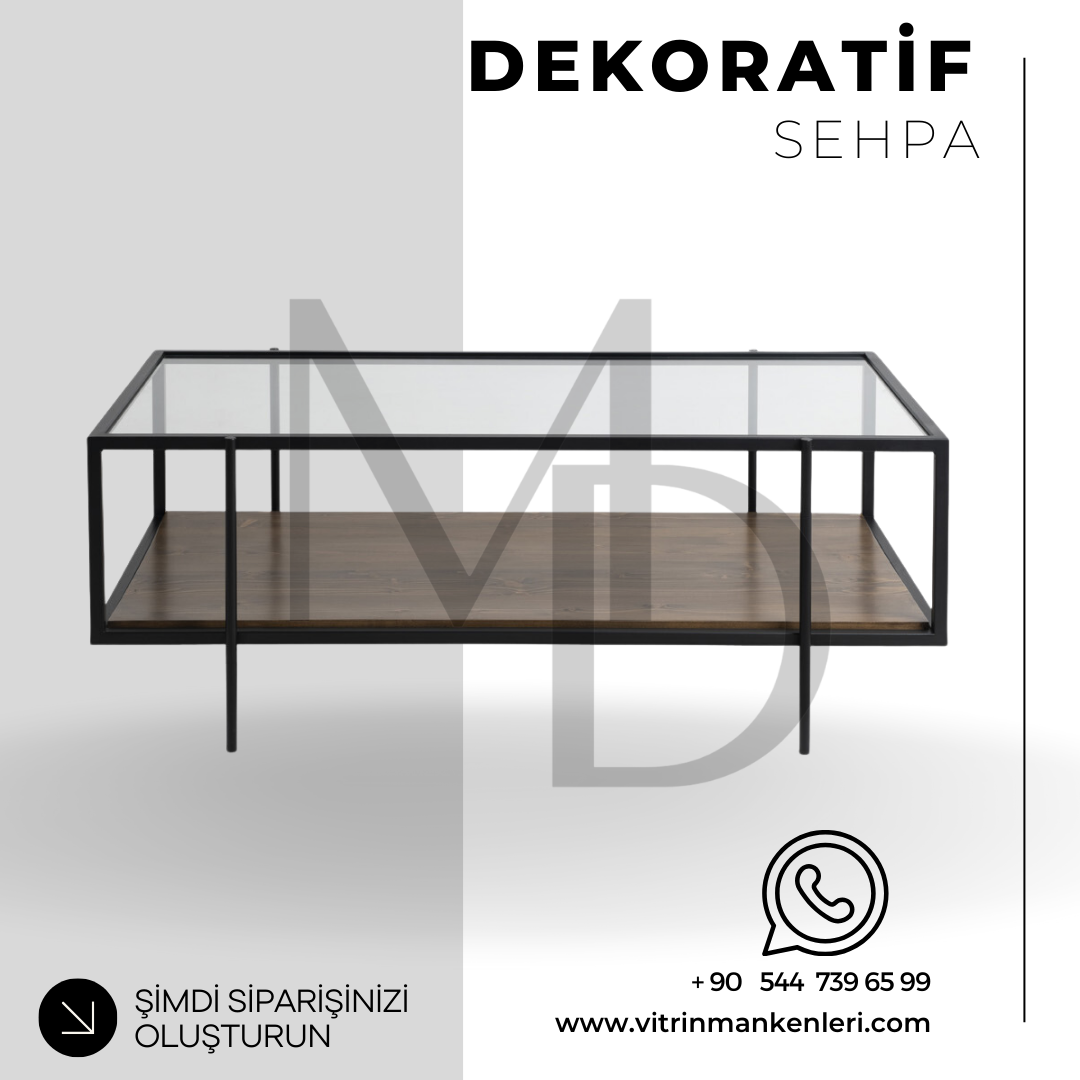 DEKORATİF CAMLI ORTA SEHPA